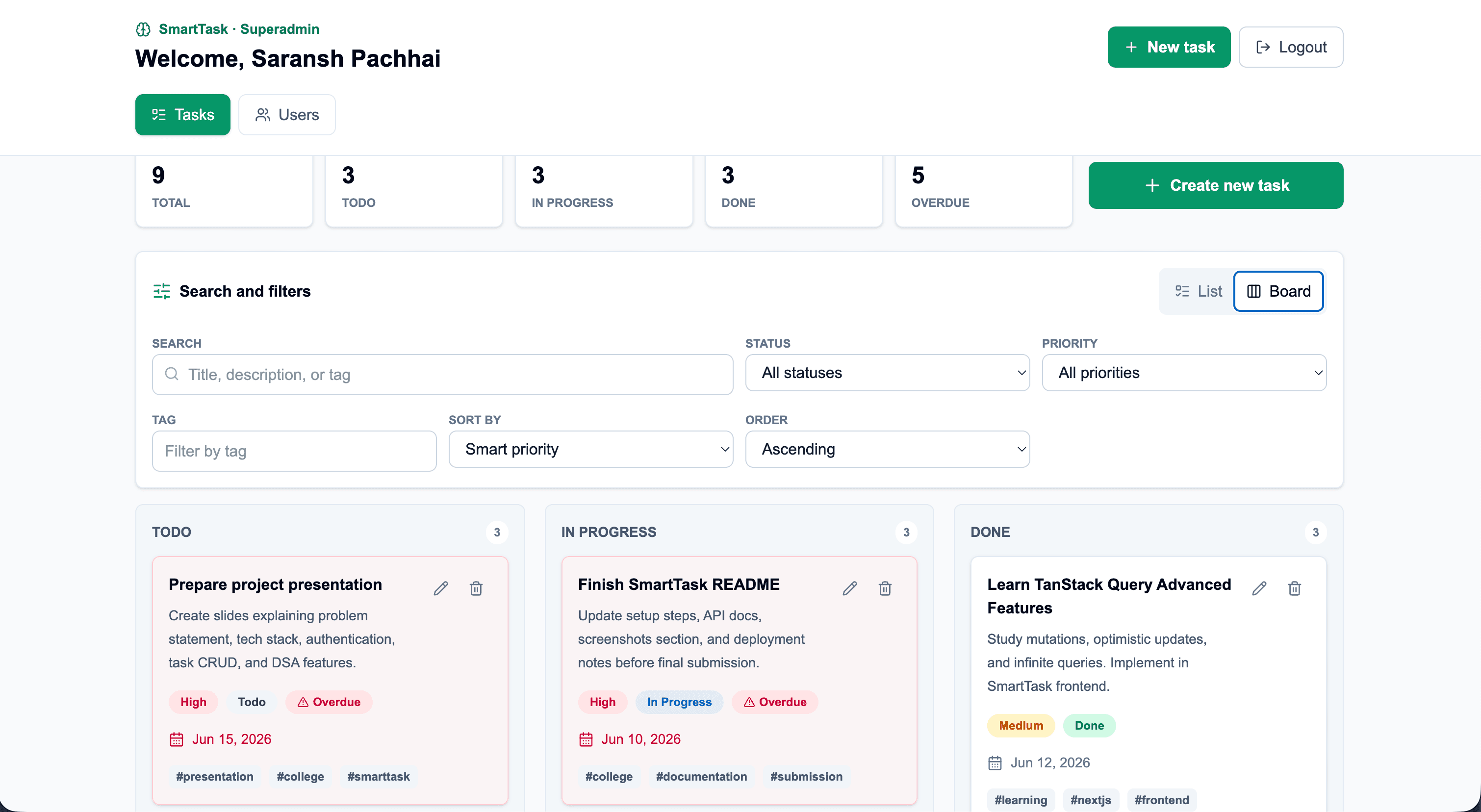 SmartTask — Task Management System